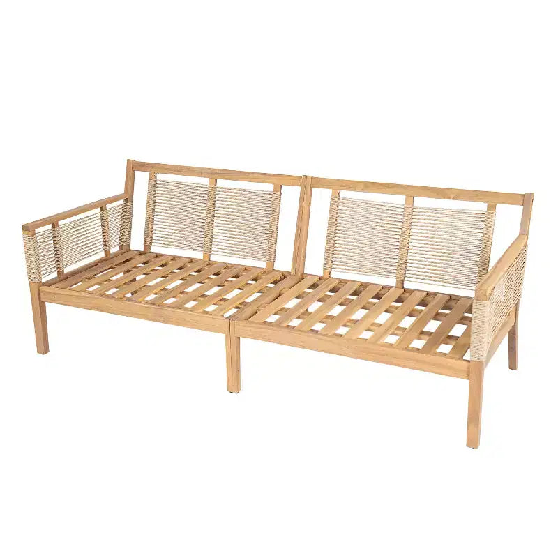 Conjunto de sofá de conversación para exterior ModernLuxe, conjunto de muebles de patio de madera de acacia, sofá de 3 plazas y sillones club con 2 mesas de centro, teca