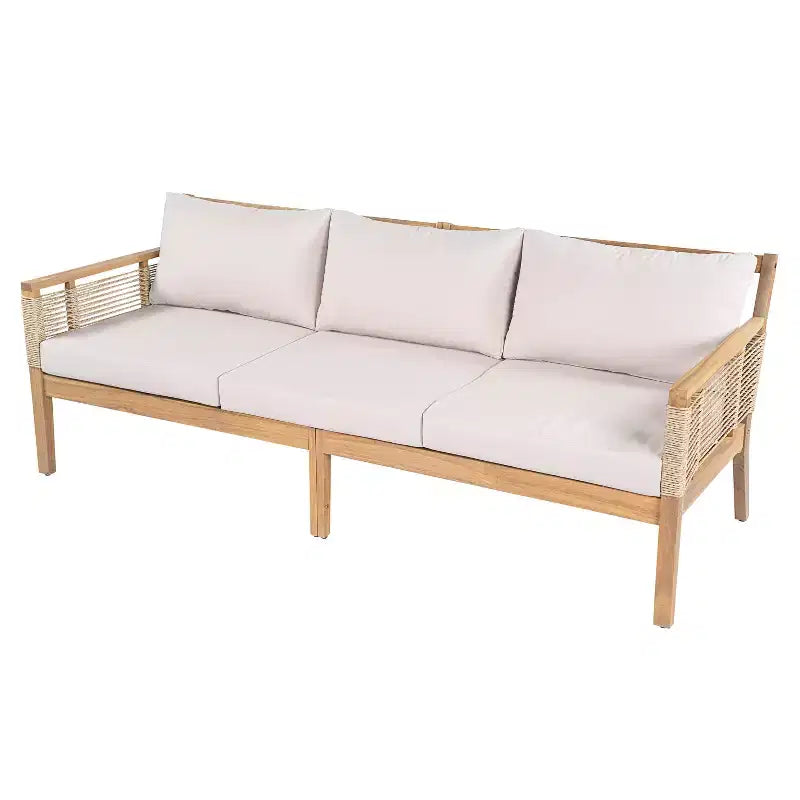 Conjunto de sofá de conversación para exterior ModernLuxe, conjunto de muebles de patio de madera de acacia, sofá de 3 plazas y sillones club con 2 mesas de centro, teca