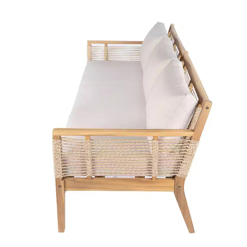 Conjunto de sofá de conversación para exterior ModernLuxe, conjunto de muebles de patio de madera de acacia, sofá de 3 plazas y sillones club con 2 mesas de centro, teca