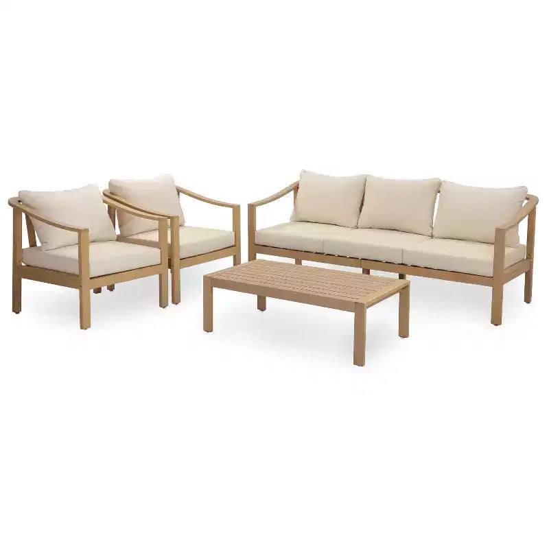 Christopher Knight Home Febi conjunto moderno de asientos para patio de 4 piezas de acacia con cojín y mesa de listones