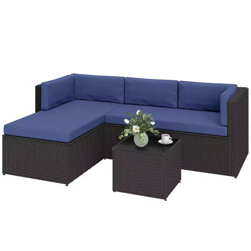 Outsunny conjunto de muebles de patio, conjunto de muebles de conversación para exteriores de mimbre de ratán con cojines y mesa de centro con superficie de vidrio
