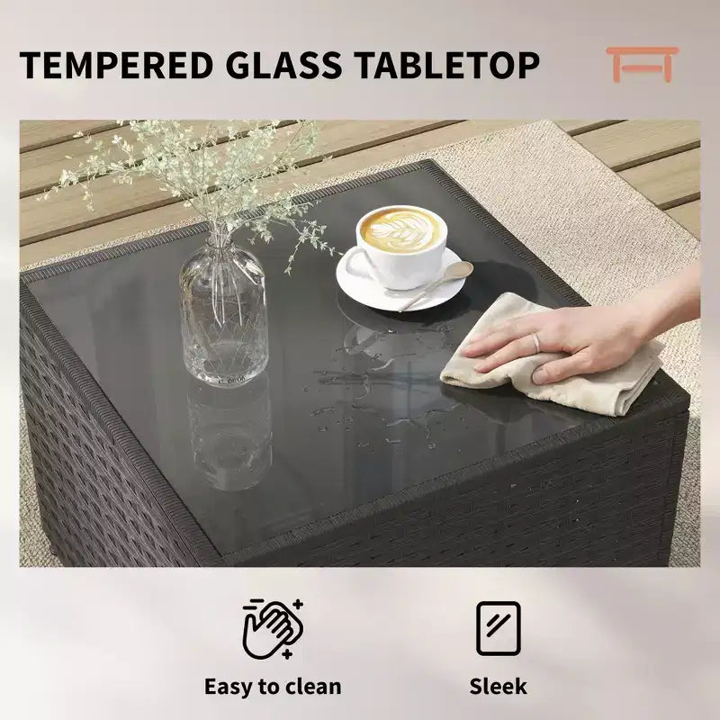 Outsunny conjunto de muebles de patio, conjunto de muebles de conversación para exteriores de mimbre de ratán con cojines y mesa de centro con superficie de vidrio