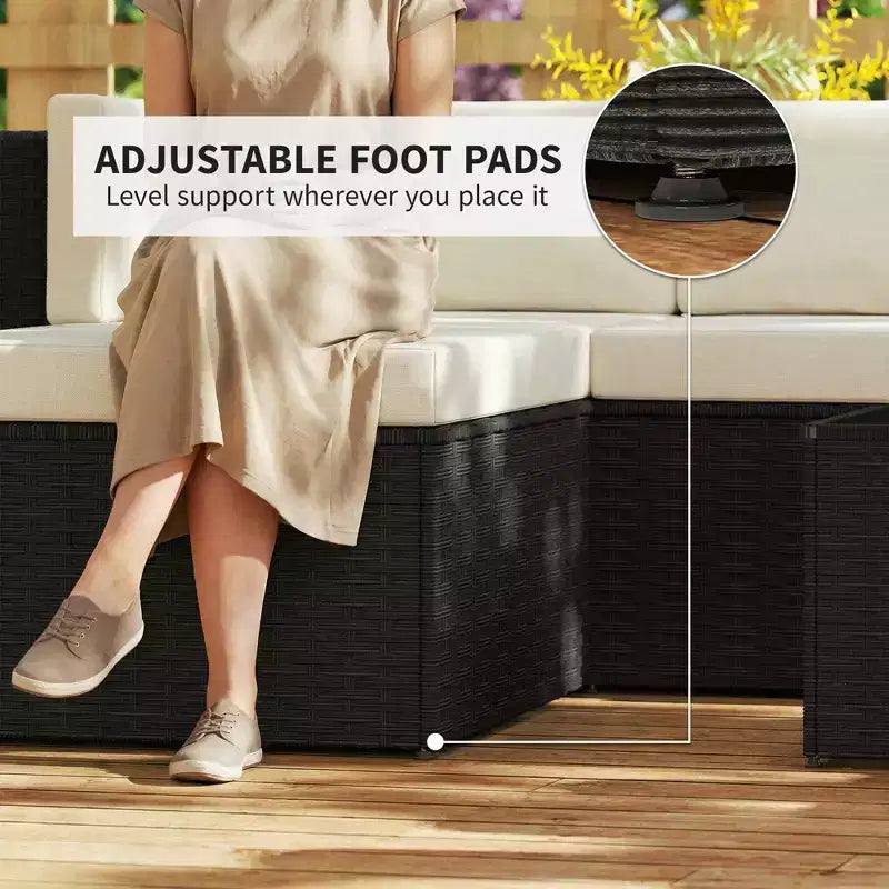 Outsunny conjunto de muebles de patio, conjunto de muebles de conversación para exteriores de mimbre de ratán con cojines y mesa de centro con superficie de vidrio