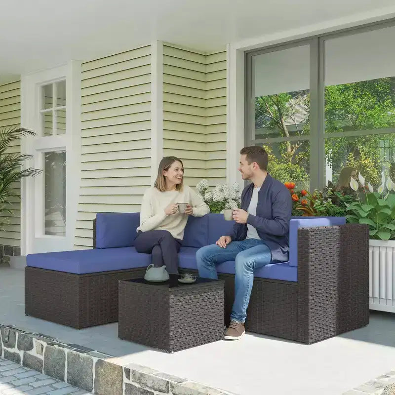 Outsunny conjunto de muebles de patio, conjunto de muebles de conversación para exteriores de mimbre de ratán con cojines y mesa de centro con superficie de vidrio