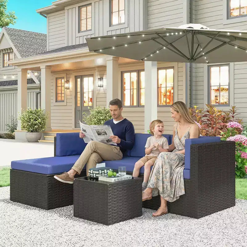 Outsunny conjunto de muebles de patio, conjunto de muebles de conversación para exteriores de mimbre de ratán con cojines y mesa de centro con superficie de vidrio