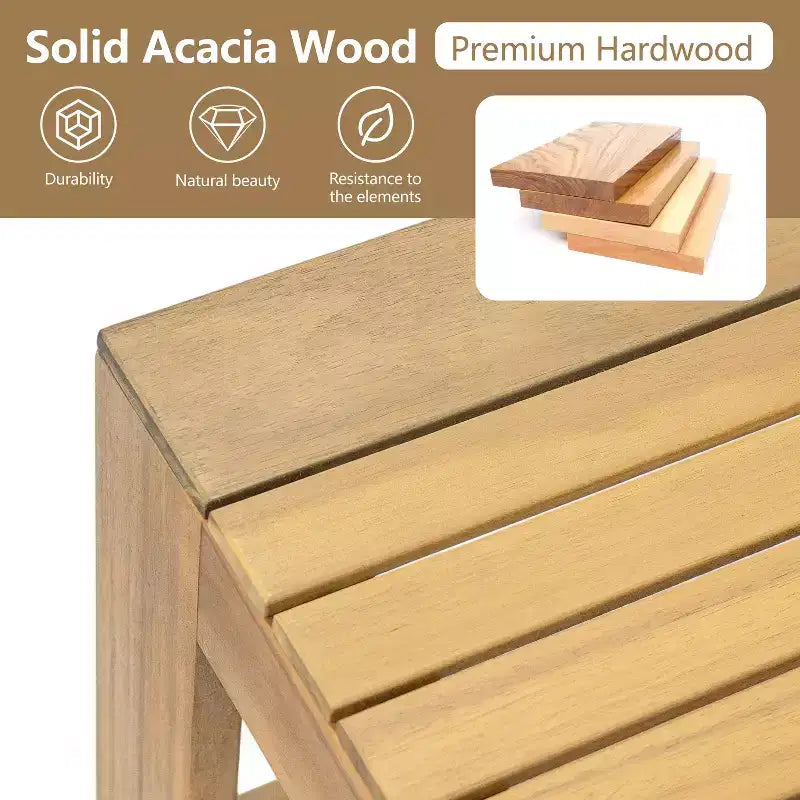 Juego de asientos moderno de acacia de 5 piezas Christopher Knight Home Sunny, con mesa rectangular de listones y 7 asientos