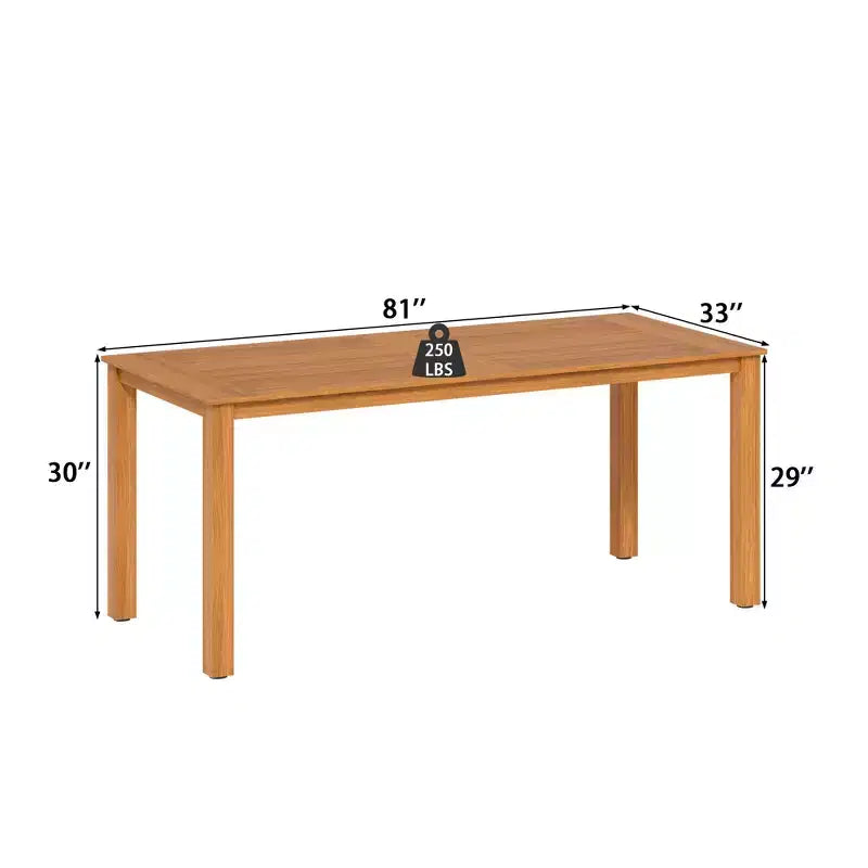 Mesa y sillas de comedor para exterior de HDPE con veta de madera de teca natural Famapy, mesa de patio resistente a la intemperie con orificio para sombrilla, conjunto para patio y jardín
