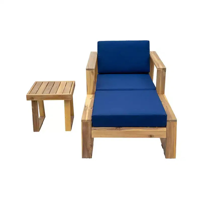 GDFStudio Camille conjunto de silla de descanso y otomana para exteriores de madera de acacia con cojines