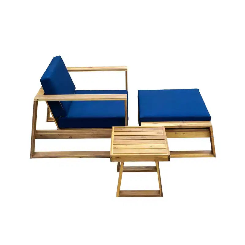GDFStudio Camille conjunto de silla de descanso y otomana para exteriores de madera de acacia con cojines