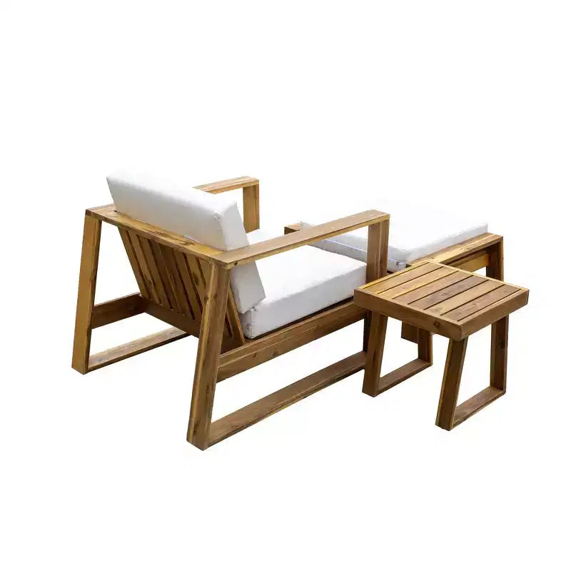 GDFStudio Camille conjunto de silla de descanso y otomana para exteriores de madera de acacia con cojines