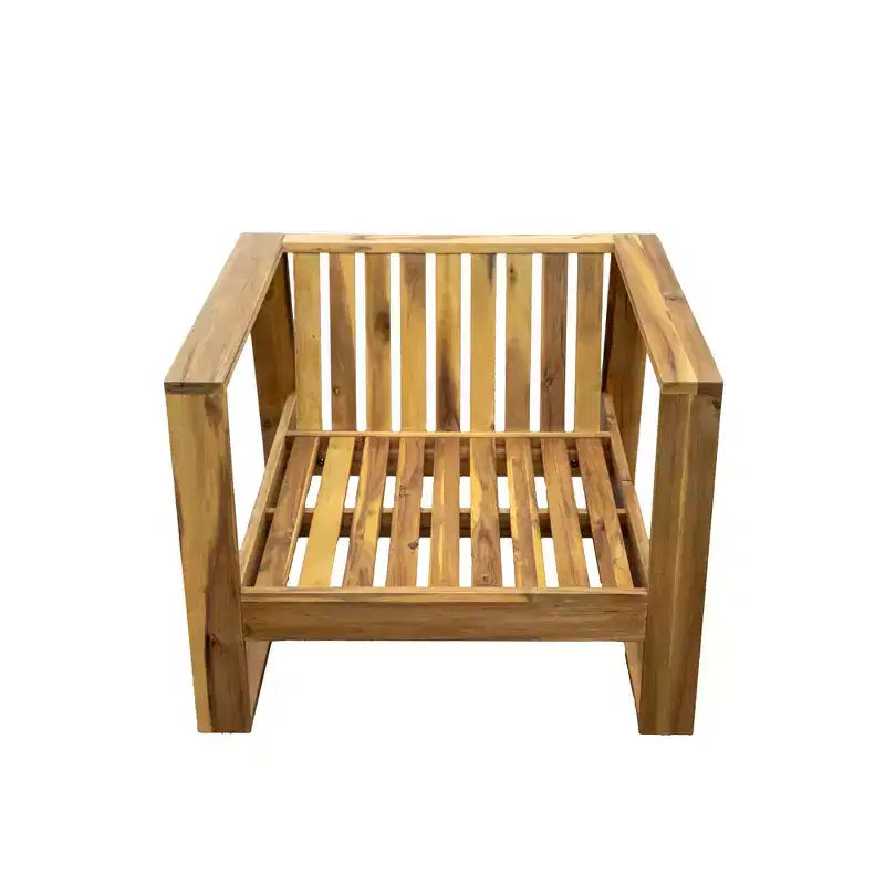 GDFStudio Camille conjunto de silla de descanso y otomana para exteriores de madera de acacia con cojines