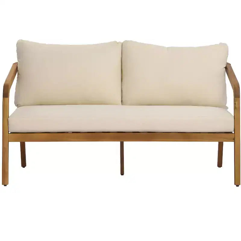 Ensemble Nolan pour terrasse de Christopher Knight Home, composé d’un canapé 2 places et d’une table basse en bois d’acacia et résine tressée, avec coussins