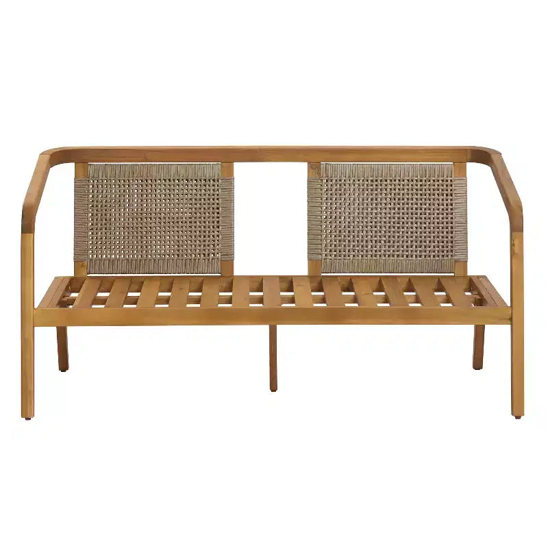 Ensemble Nolan pour terrasse de Christopher Knight Home, composé d’un canapé 2 places et d’une table basse en bois d’acacia et résine tressée, avec coussins