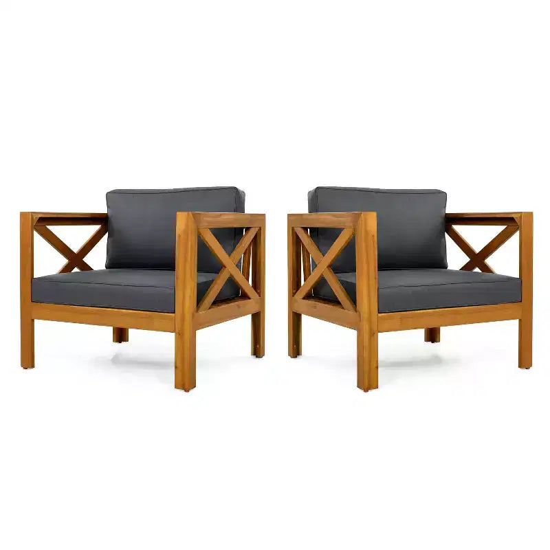 Christopher Knight Home Claremont conjunto moderno de conversación para patio de 4 piezas de madera de acacia con cojines