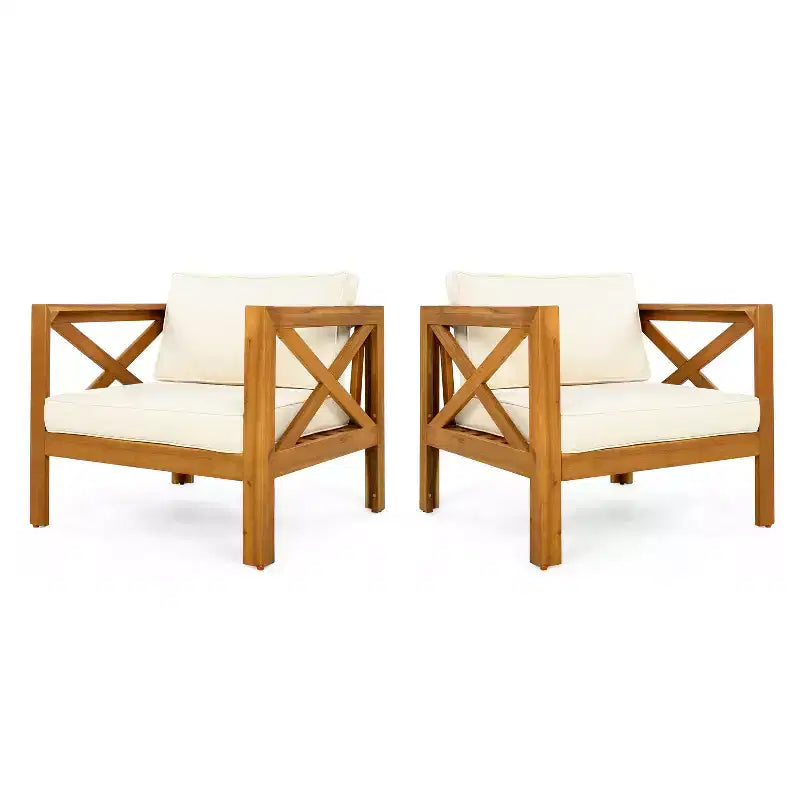 Christopher Knight Home Claremont conjunto moderno de conversación para patio de 4 piezas de madera de acacia con cojines