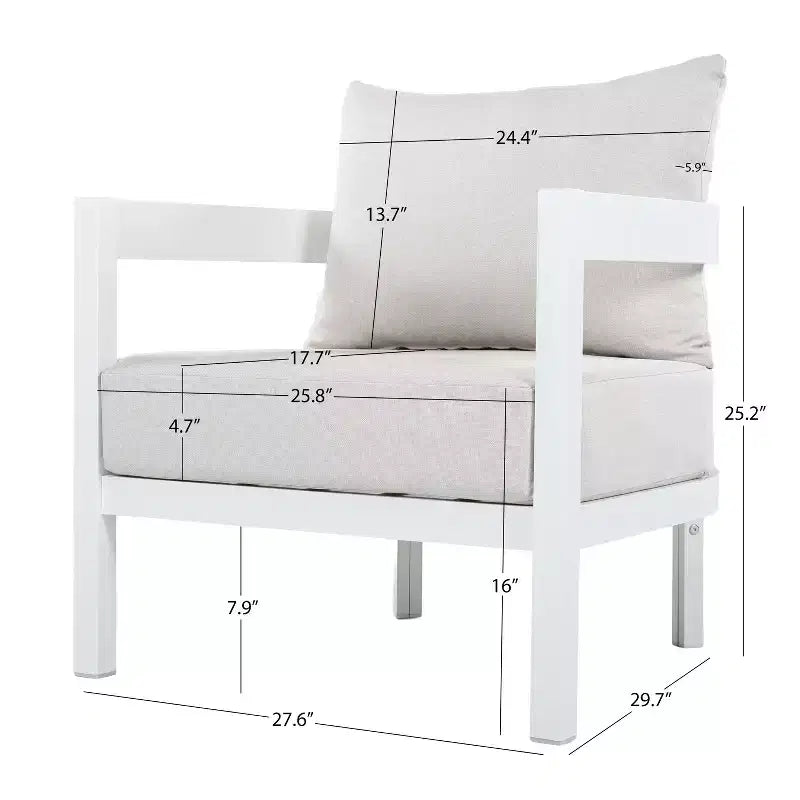 Ensemble de conversation moderne d’extérieur GDFStudio Estella 4 pièces en aluminium, avec table basse en verre