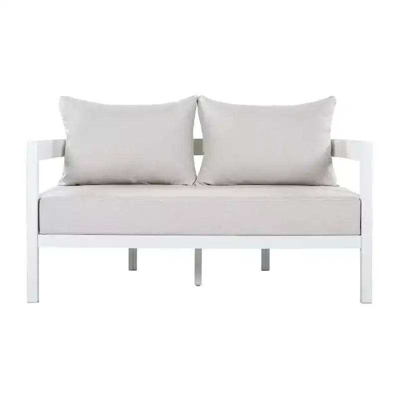 Ensemble de conversation moderne d’extérieur GDFStudio Estella 4 pièces en aluminium, avec table basse en verre