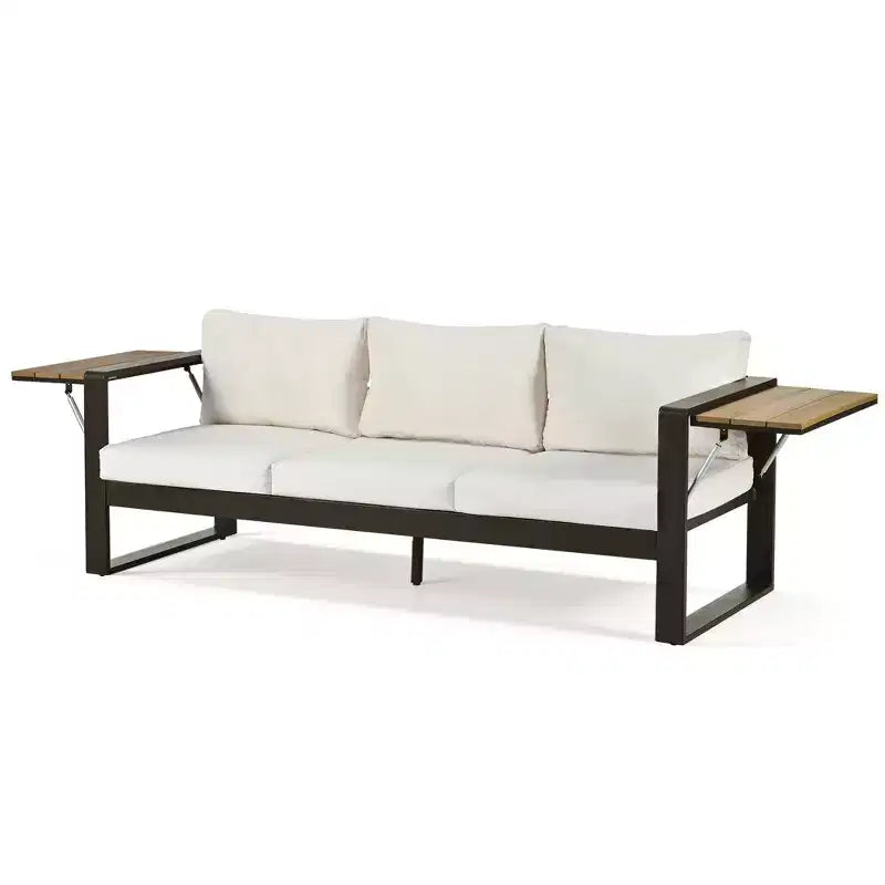 ModernLuxe Ensemble de canapé d'extérieur 4 pièces, ensemble de conversation pour terrasse, ensemble de sièges de jardin pour 5 personnes avec table basse, canapé 3 places et 2 fauteuils avec table d'appoint rabattable