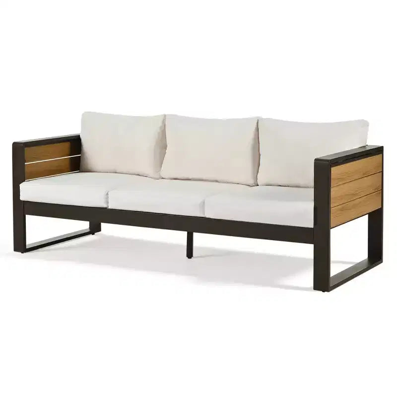 ModernLuxe Ensemble de canapé d'extérieur 4 pièces, ensemble de conversation pour terrasse, ensemble de sièges de jardin pour 5 personnes avec table basse, canapé 3 places et 2 fauteuils avec table d'appoint rabattable