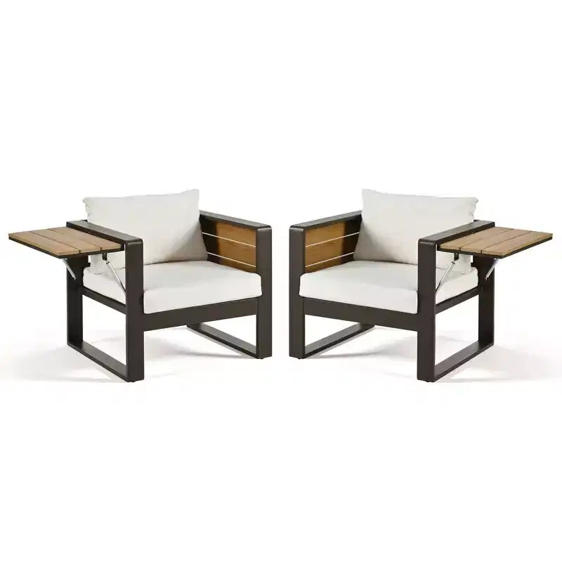 ModernLuxe Ensemble de canapé d'extérieur 4 pièces, ensemble de conversation pour terrasse, ensemble de sièges de jardin pour 5 personnes avec table basse, canapé 3 places et 2 fauteuils avec table d'appoint rabattable