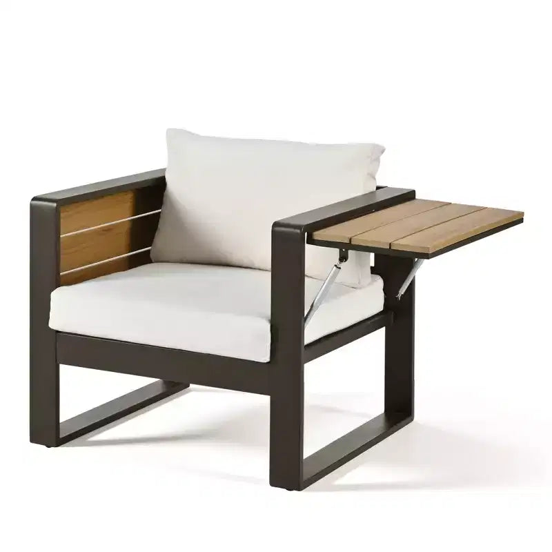 ModernLuxe Ensemble de canapé d'extérieur 4 pièces, ensemble de conversation pour terrasse, ensemble de sièges de jardin pour 5 personnes avec table basse, canapé 3 places et 2 fauteuils avec table d'appoint rabattable