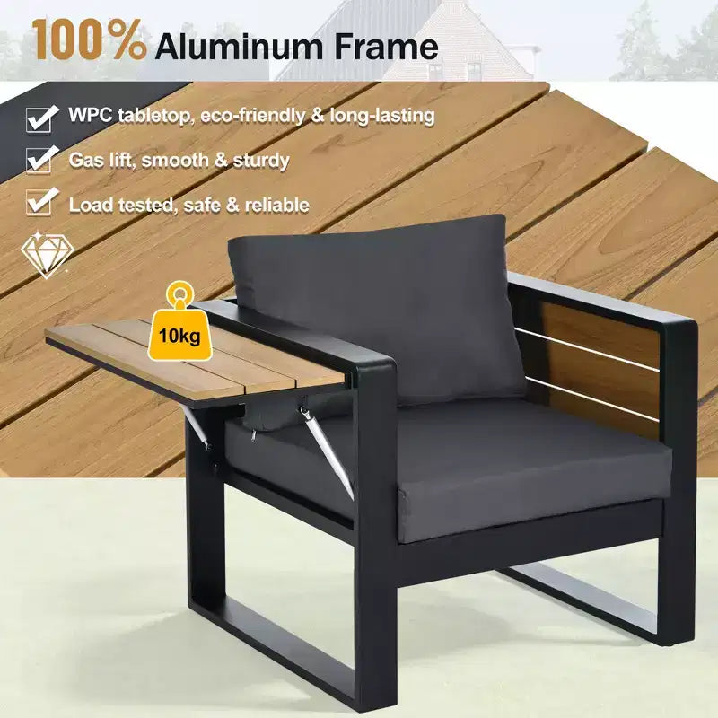 ModernLuxe Ensemble de canapé d'extérieur 4 pièces, ensemble de conversation pour terrasse, ensemble de sièges de jardin pour 5 personnes avec table basse, canapé 3 places et 2 fauteuils avec table d'appoint rabattable