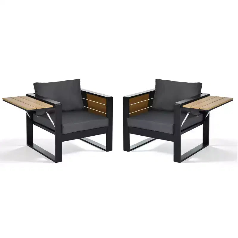 ModernLuxe Ensemble de canapé d'extérieur 4 pièces, ensemble de conversation pour terrasse, ensemble de sièges de jardin pour 5 personnes avec table basse, canapé 3 places et 2 fauteuils avec table d'appoint rabattable