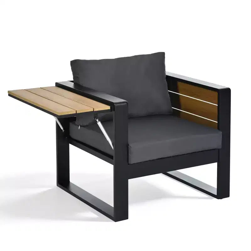 ModernLuxe Ensemble de canapé d'extérieur 4 pièces, ensemble de conversation pour terrasse, ensemble de sièges de jardin pour 5 personnes avec table basse, canapé 3 places et 2 fauteuils avec table d'appoint rabattable