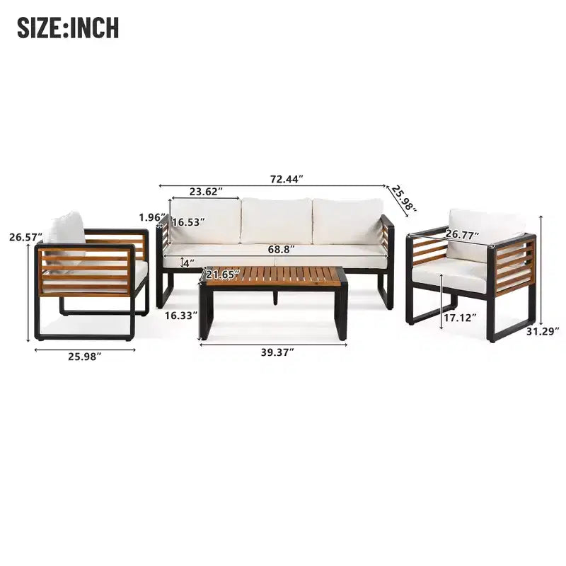 Conjunto de conversación para patio exterior Polibi de 4 piezas con cojines extraíbles