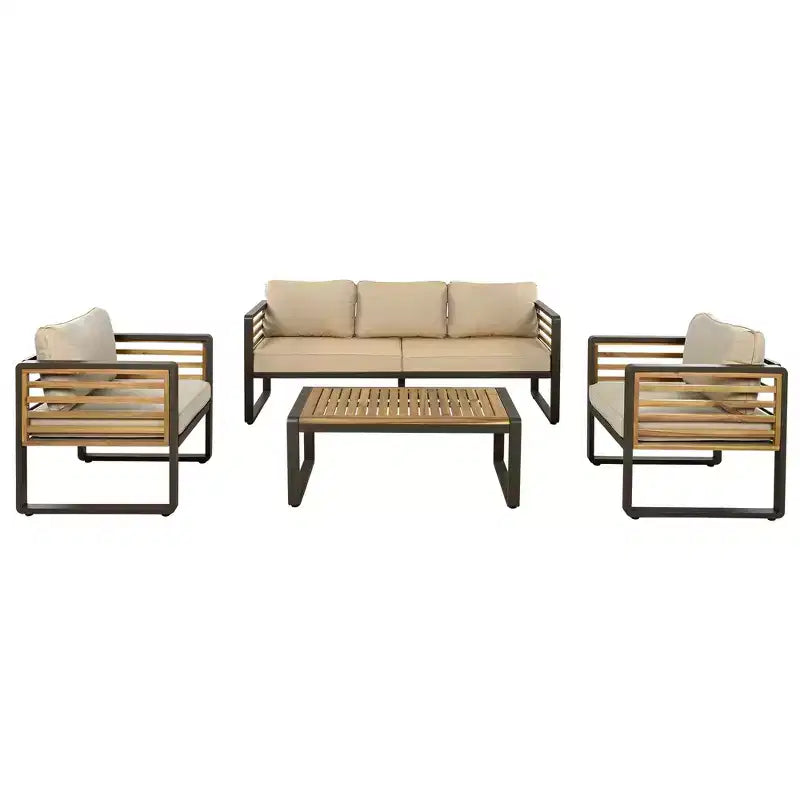Conjunto de conversación para patio exterior Polibi de 4 piezas con cojines extraíbles