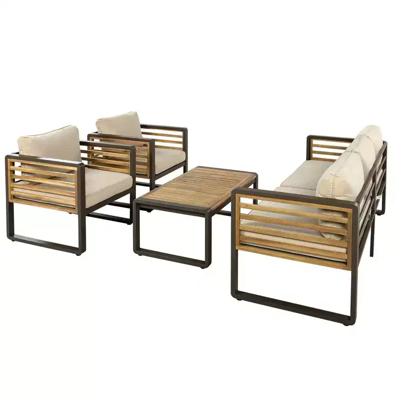 Conjunto de conversación para patio exterior Polibi de 4 piezas con cojines extraíbles