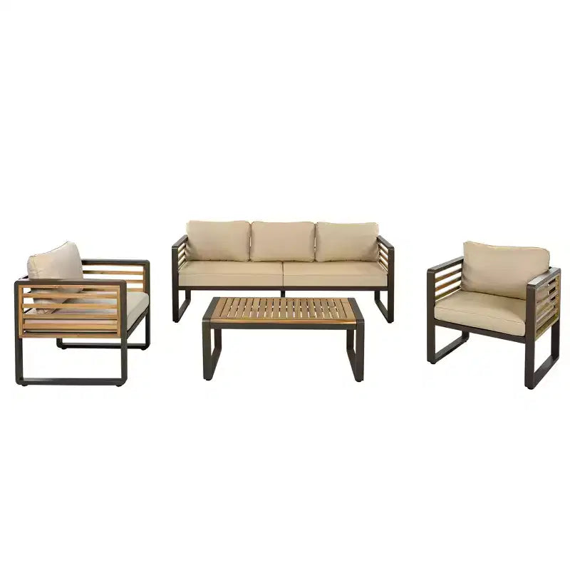 Conjunto de conversación para patio exterior Polibi de 4 piezas con cojines extraíbles