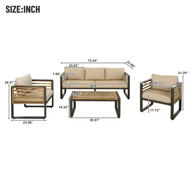 Conjunto de conversación para patio exterior Polibi de 4 piezas con cojines extraíbles