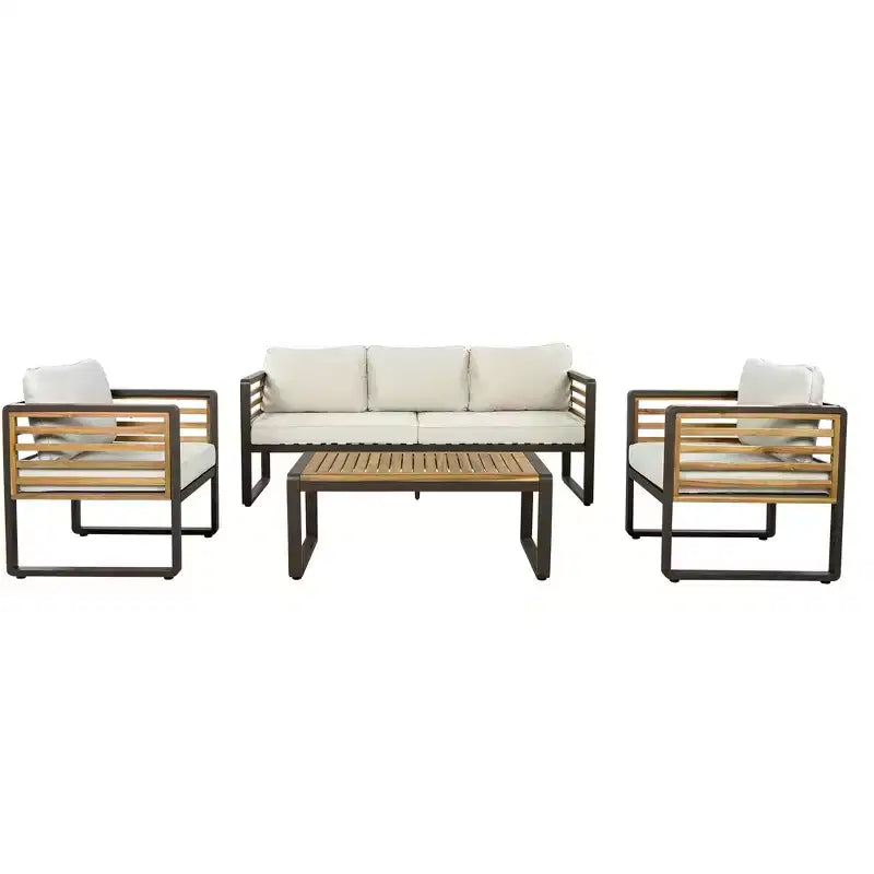 Conjunto de conversación para patio exterior Polibi de 4 piezas con cojines extraíbles