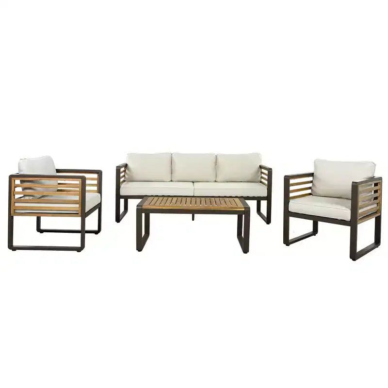 Conjunto de conversación para patio exterior Polibi de 4 piezas con cojines extraíbles