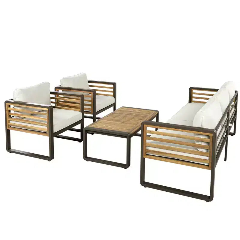 Conjunto de conversación para patio exterior Polibi de 4 piezas con cojines extraíbles