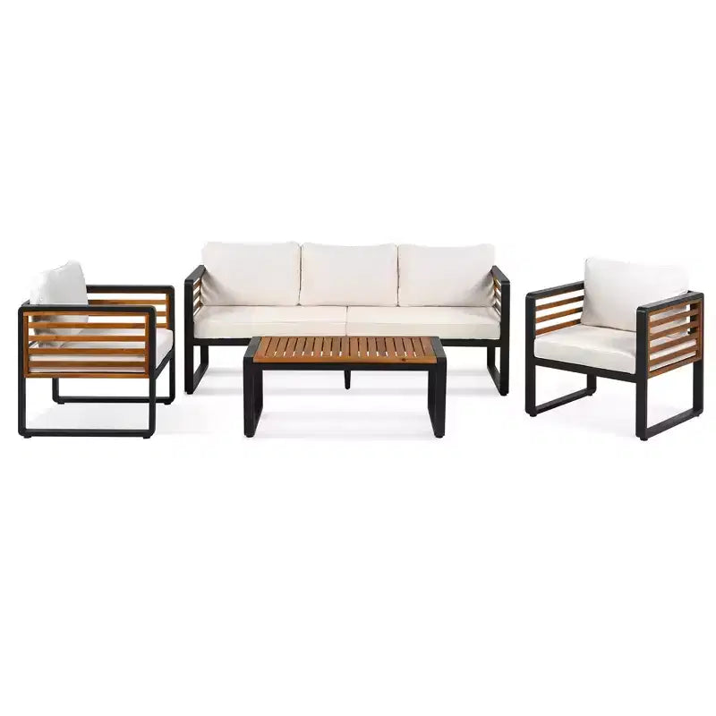 Conjunto de conversación para patio exterior Polibi de 4 piezas con cojines extraíbles