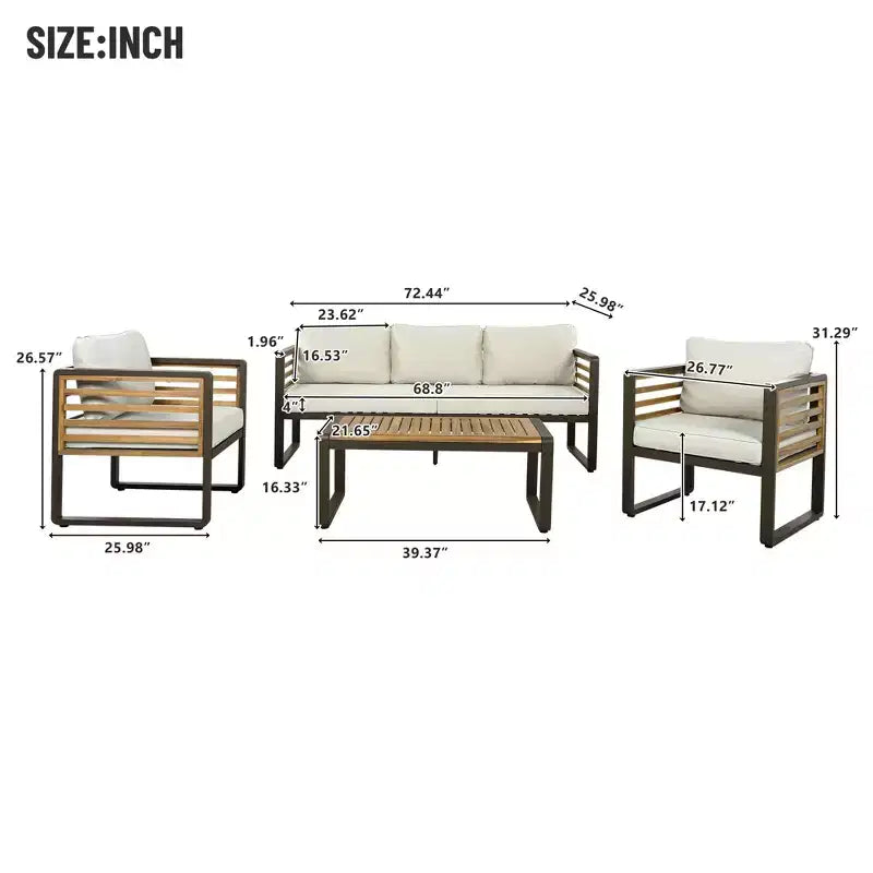 Conjunto de conversación para patio exterior Polibi de 4 piezas con cojines extraíbles