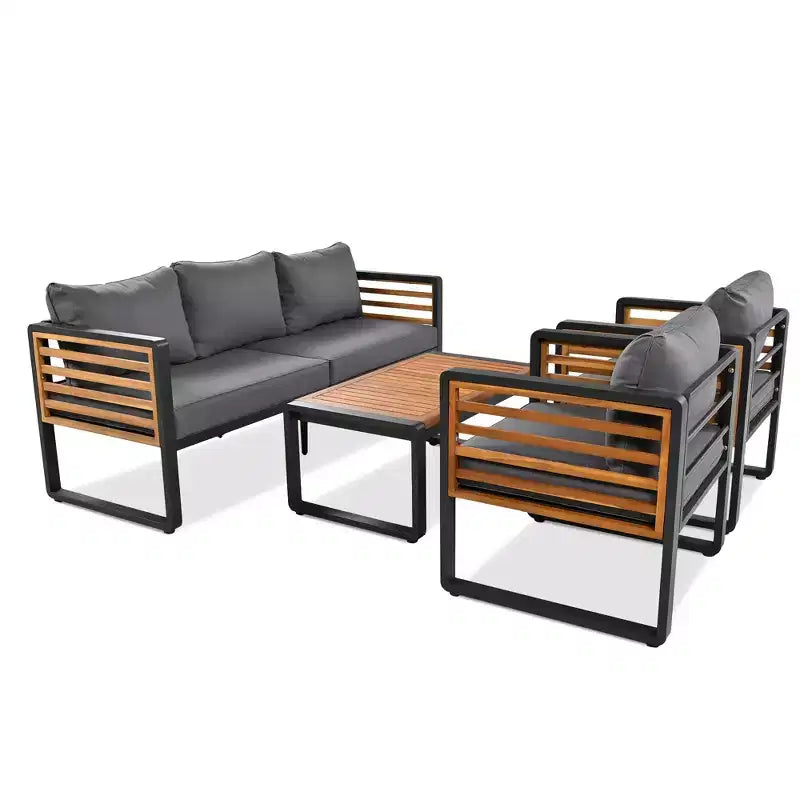 Conjunto de conversación para patio exterior Polibi de 4 piezas con cojines extraíbles