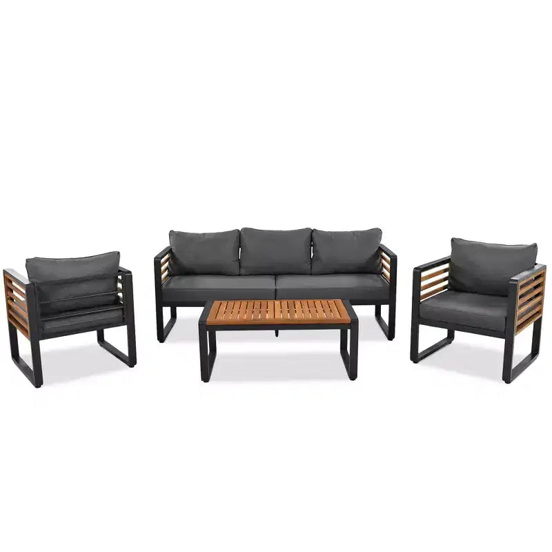Conjunto de conversación para patio exterior Polibi de 4 piezas con cojines extraíbles