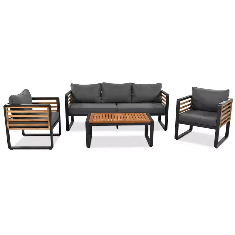 Conjunto de conversación para patio exterior Polibi de 4 piezas con cojines extraíbles