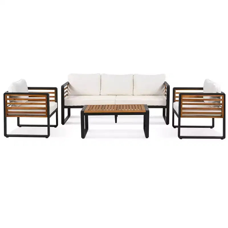 Conjunto de conversación para patio exterior Polibi de 4 piezas con cojines extraíbles