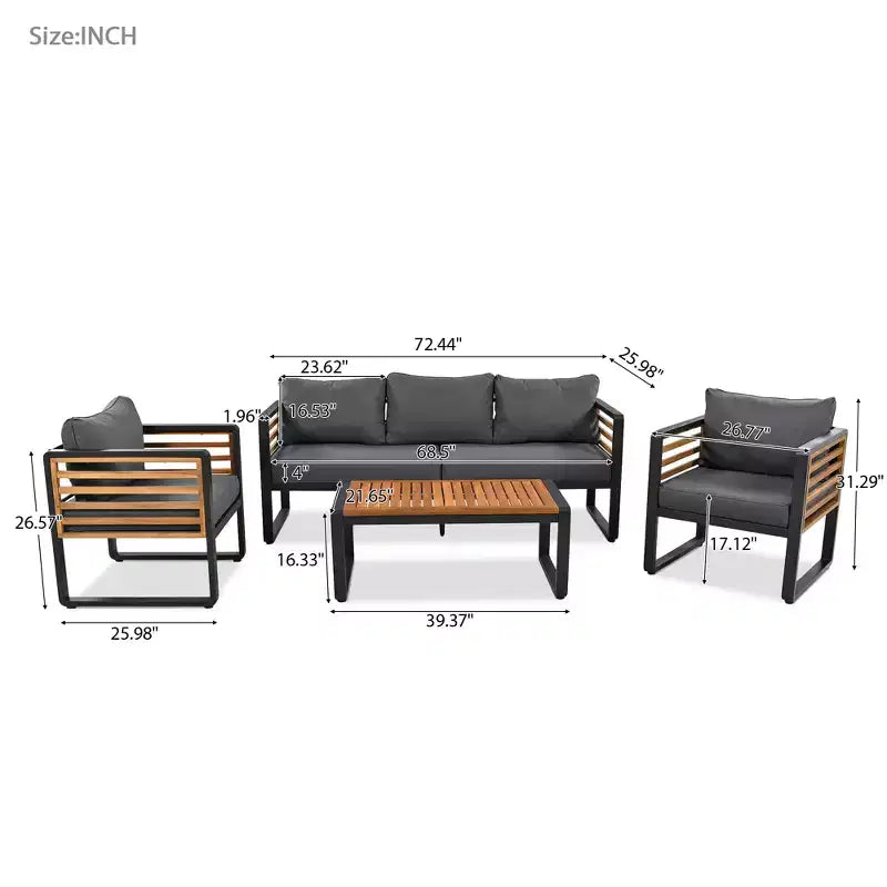Conjunto de conversación para patio exterior Polibi de 4 piezas con cojines extraíbles