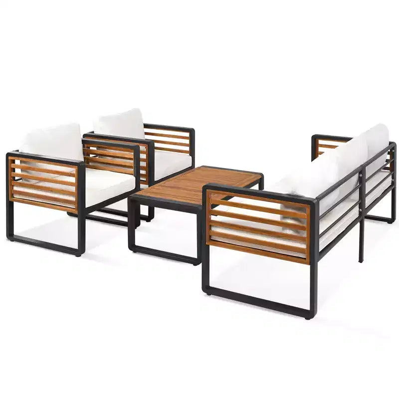 Conjunto de conversación para patio exterior Polibi de 4 piezas con cojines extraíbles