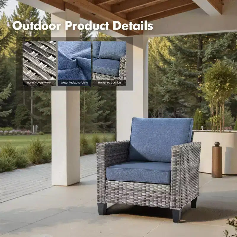 HOMLUX conjunto de muebles para patio exterior de 5 piezas: sofá de 3 plazas + 2 sillas + 2 otomanas
