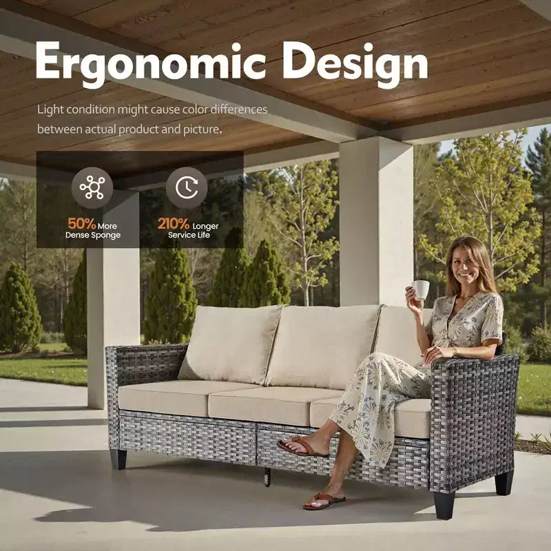 HOMLUX conjunto de muebles para patio exterior de 5 piezas: sofá de 3 plazas + 2 sillas + 2 otomanas