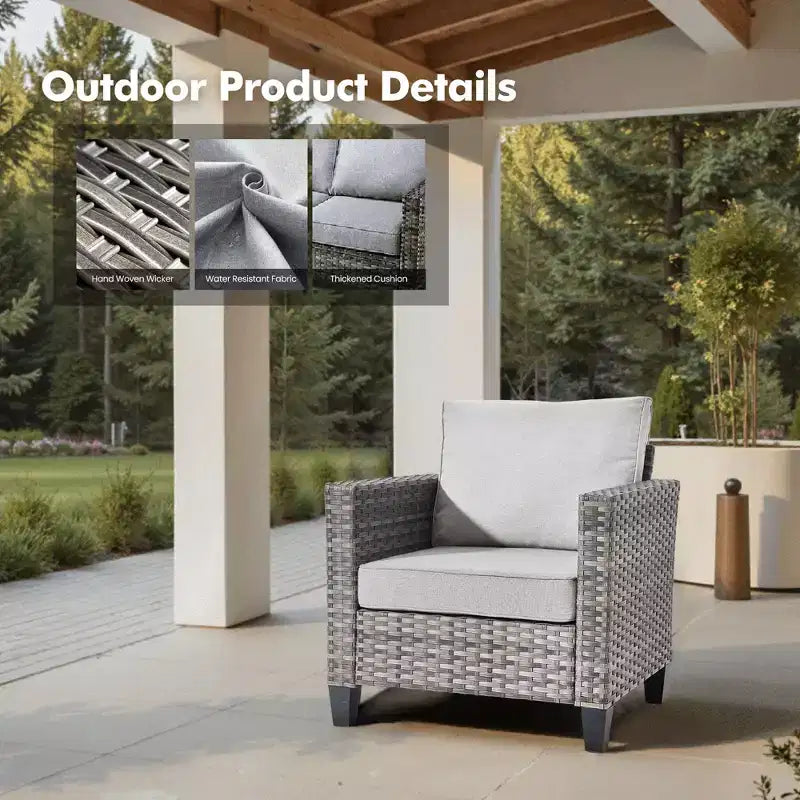 HOMLUX conjunto de muebles para patio exterior de 5 piezas: sofá de 3 plazas + 2 sillas + 2 otomanas