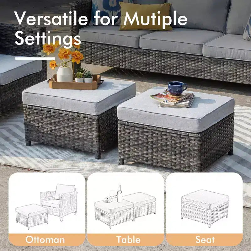 HOMLUX conjunto de muebles para patio exterior de 5 piezas: sofá de 3 plazas + 2 sillas + 2 otomanas