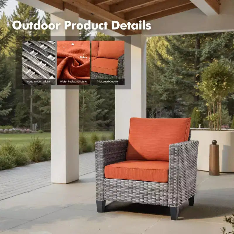 HOMLUX conjunto de muebles para patio exterior de 5 piezas: sofá de 3 plazas + 2 sillas + 2 otomanas