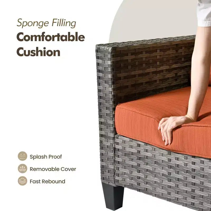 HOMLUX conjunto de muebles para patio exterior de 5 piezas: sofá de 3 plazas + 2 sillas + 2 otomanas